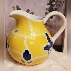 St. Tropez by DANSK Pitcher 56 Oz Hand Painted Yellow and Floral